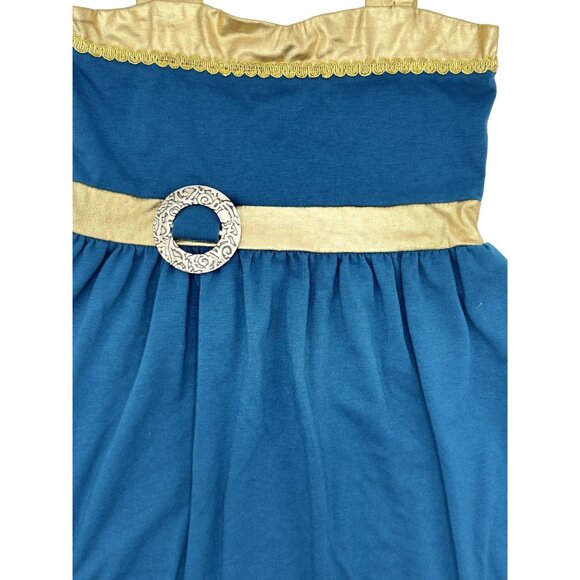Vogue Fashion Size 4 Girls Blue & Gold Sleeveless Dress With Embellished Belt - Picture 3 of 7